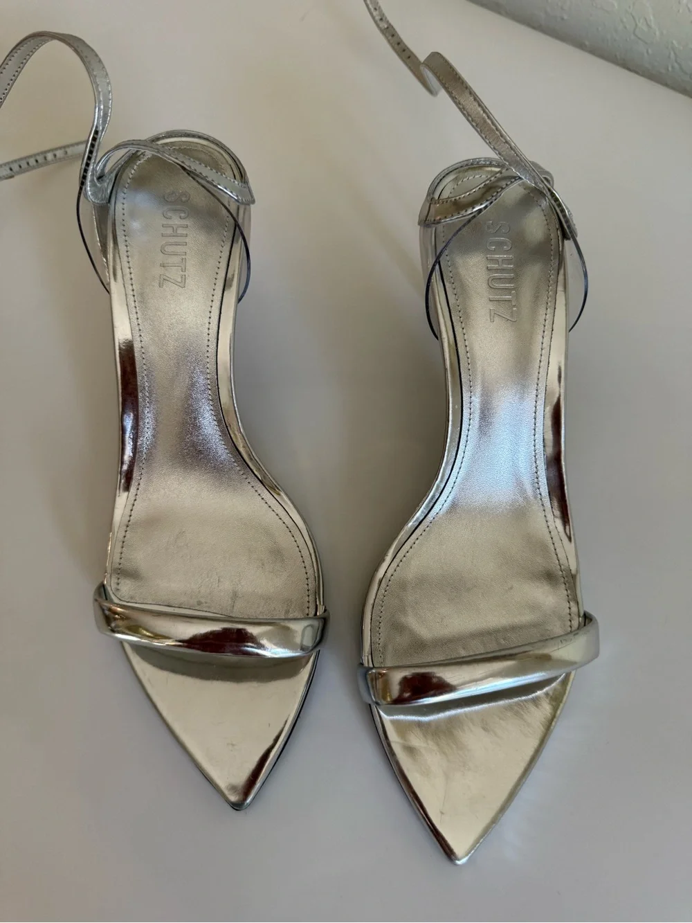 SCHUTZ Metallic Silver Pointed Heels